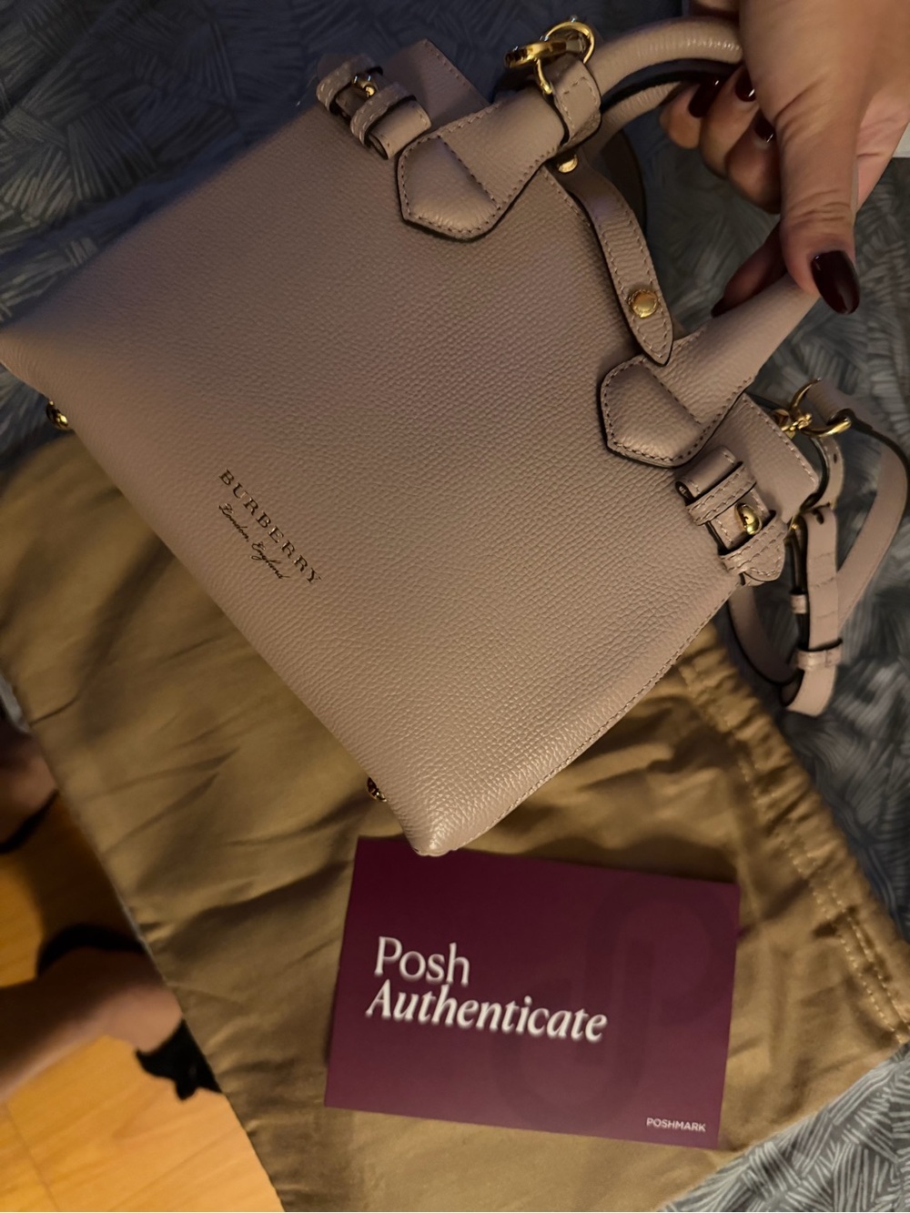 Burberry Pebbled Leather Satchel in Light Mauve